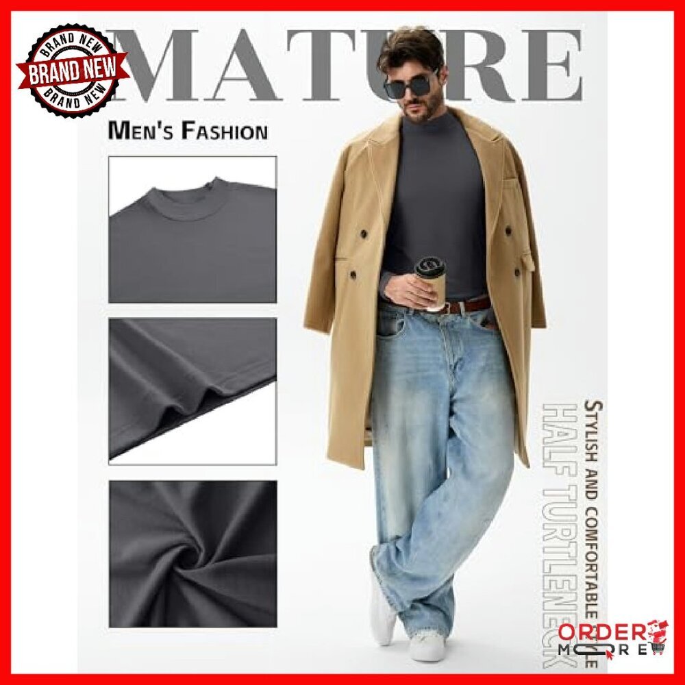 Men's Mock Turtleneck 5-Pack Long Sleeve Slim Fit Lightweight Shirts - Picture 6 of 8